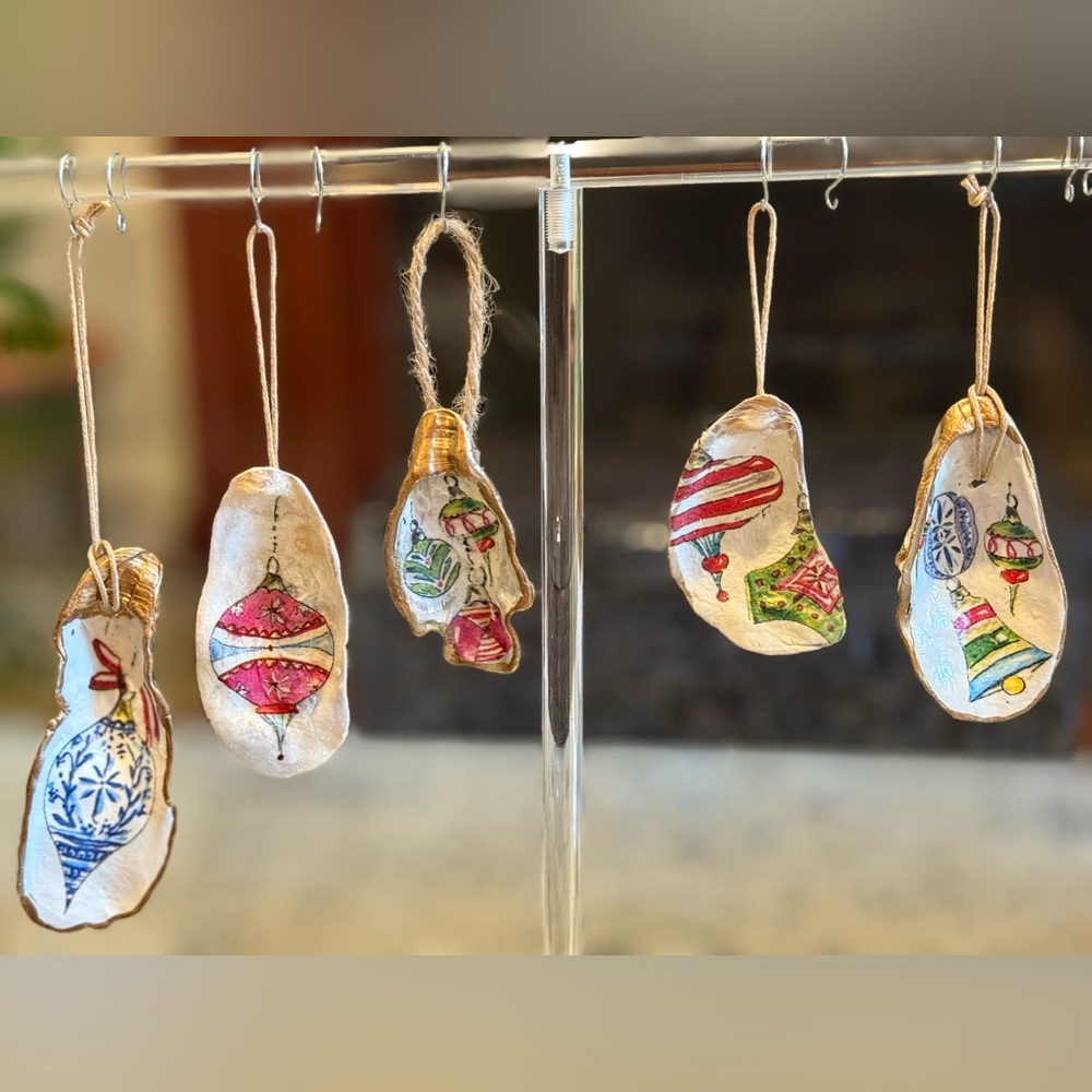 Set of 5 Handcrafted Oyster Shell Ornaments